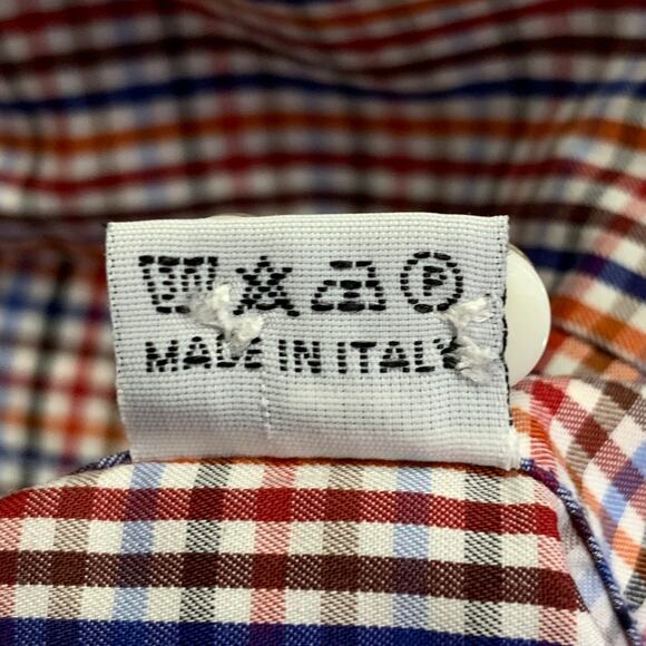 CULTURATA Size M Red Blue White Plaid Cotton Long Sleeve Shirt - Picture 7 of 7